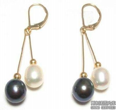 A-Noblest Charming White & Black Pearl 14K Earrings