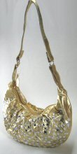 Covered Front Sewed on Stones Hobo Style Handbag
