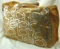 Tan Microfiber Rectangular Tote Handbag with Silver Front Letters