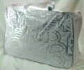 White Microfiber Rectangular Tote Handbag with Silver Front Letters