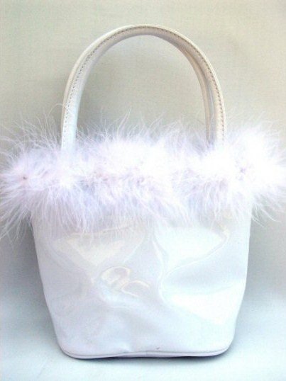 Anarkey - White Petite Bucket Handbag with Feather Marabou Trim