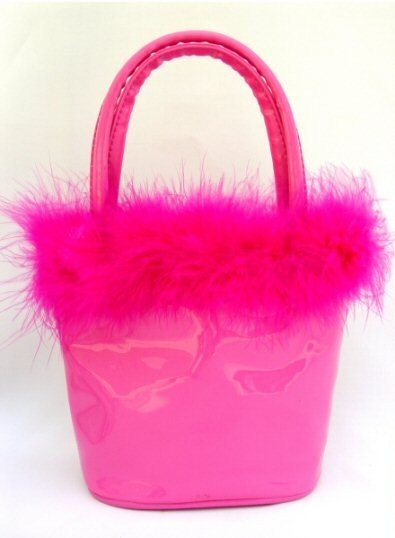 Anarkey - Fuchsia Petite Bucket Handbags with Feather Marabou Trim