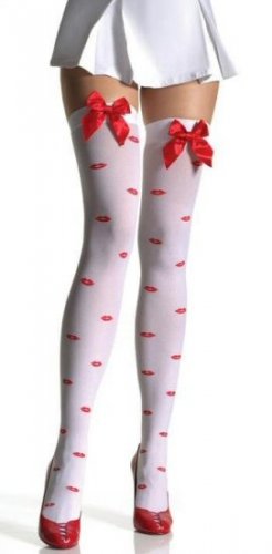 Lycra Opaque Stockings with Satin Bows and Kiss Design