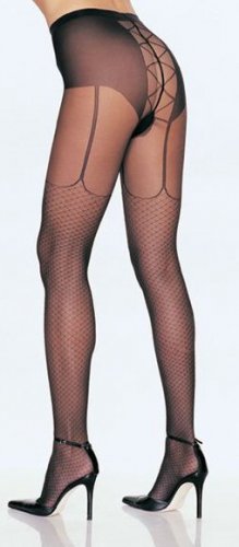 Lycra Pantyhose with Mock Garter Belt and Fishnet Design