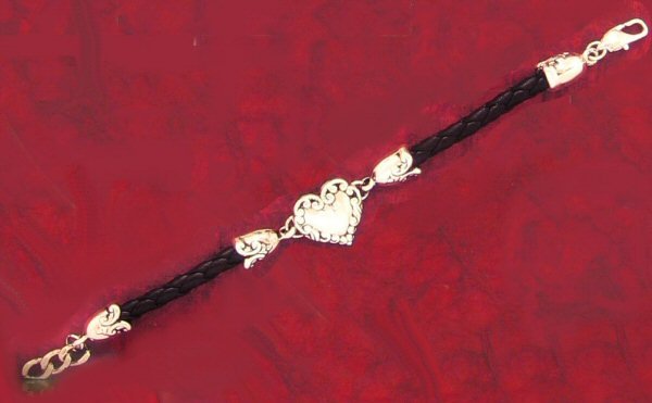 Antique Look Heart and Braided Leather Bracelet