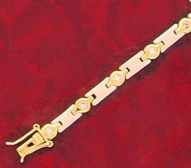 Brushed and Polished Two Tone & CZ Bracelet with Round and Square Links