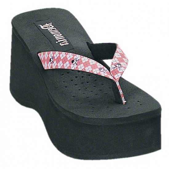 "Funn" - Women's Platform Sandals/Shoes with Checker & Skull Design