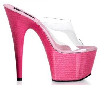 Adore - Women's Clear Strap Open Toe Faux Wood Platform Stilleto Slides in Pink