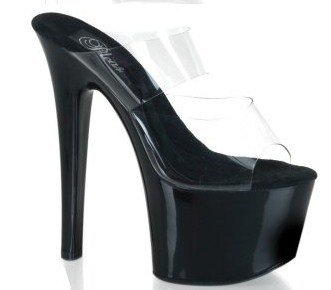 Treasure Chest - Women's 6-3/4 Inch Hollow Platform Heels with Double Strap in Black
