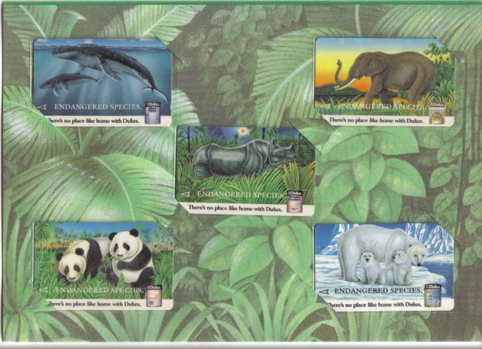 Endanger species (mint) Phonecard Limited Edition. Set of 5