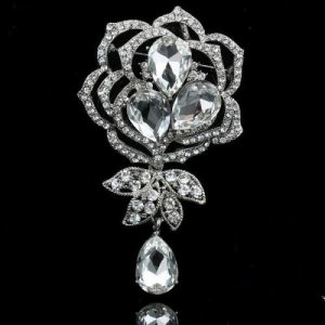 Swarovski Crystal 18 K White Gold Plate Rose Brooch Bridal wedding