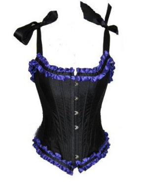 X-Large Black and Purple Satin Corset with full steel boning