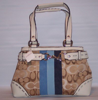 NYC TAN CARRYALL WITH BLUE STRIPES & WHITE TRIM
