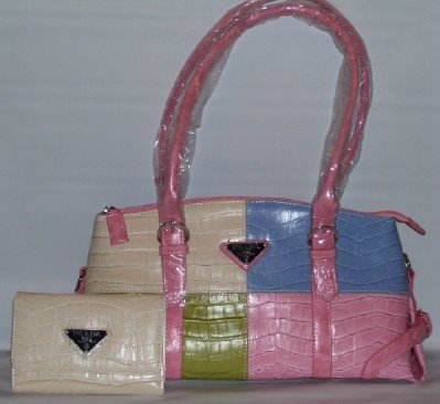 CROC MULTI-COLORED MOTORCYCLE HANDBAG WITH WALLET