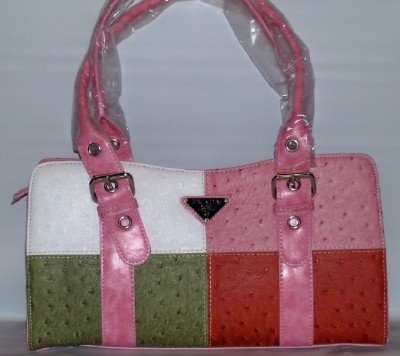 OSTRICH PATCHWORK SHOULDER HANDBAG