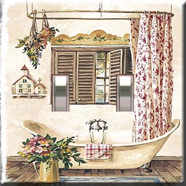Country Bath Tub Handcrafted Double Switchplate Cover