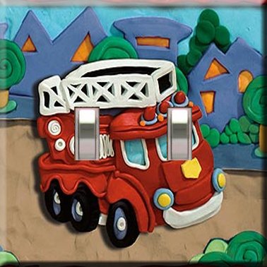 Firetruck Handcrafted Double Switchplate Cover