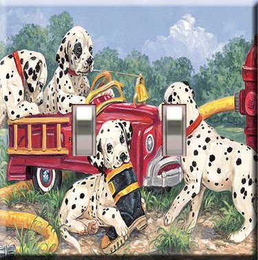 Dalmations with Firetruck Handcrafted Double Switchplate Cover