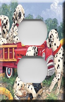 Dalmations with Firetruck Handcrafted Outlet Cover