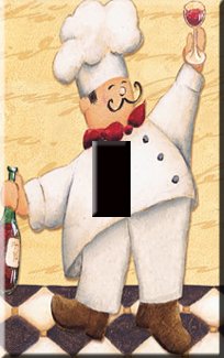 Kitchen Chef w/Wine Handcrafted Single Switchplate Cover