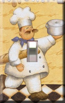 Kitchen Chef w/Bread Handcrafted Single Switchplate Cover