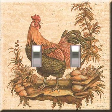 Kitchen Rooster Handcrafted Double Switchplate Cover