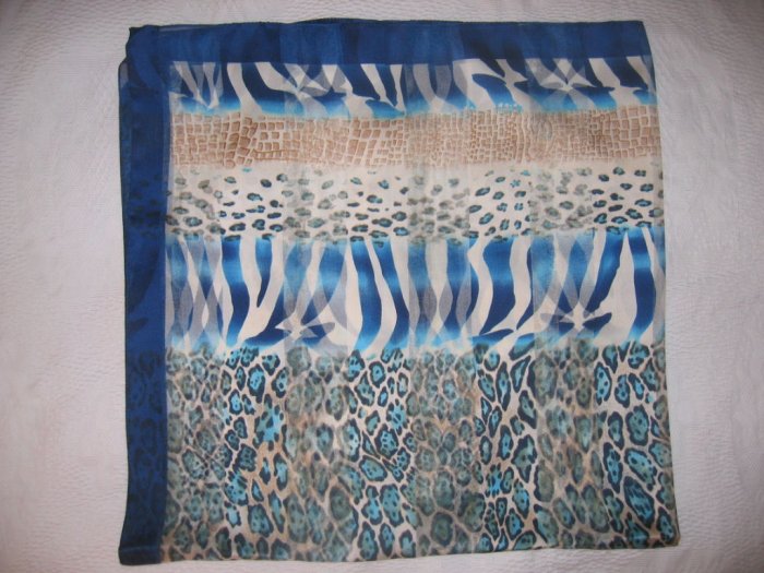 Italian Large Square Scarf - Blue and Beige Tones