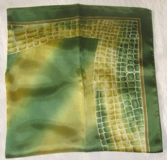 Large Italian Square Scarf - Abstract Crocodile Prints - Green