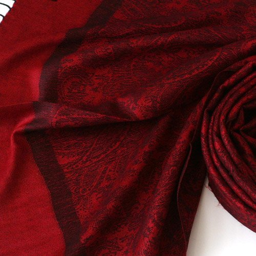 Pashmina Style Jacquard Paisley Shawl - Red and Black