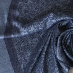 Pashmina Style Jacquard Paisley Shawl - Steel Blue and Gray