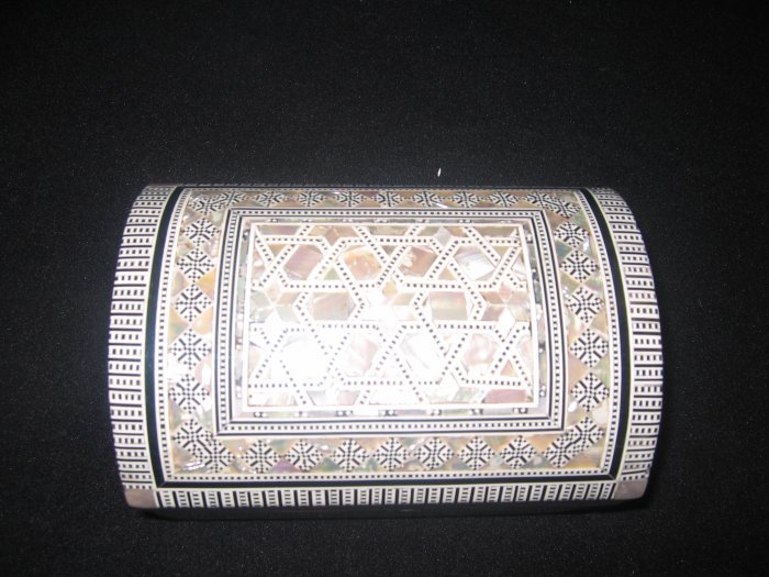 Geometric pattern Jewellery Box with inlaid mother of pearl