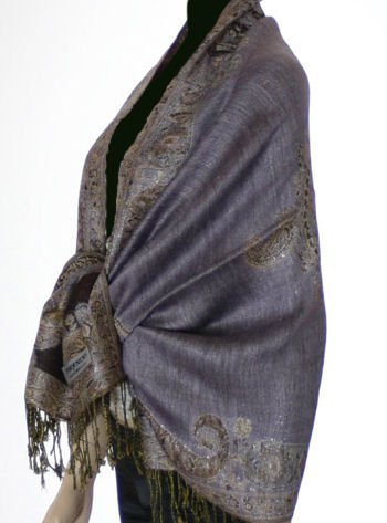 Metallic Paisley Pashmina Style Shawl - Lavender.