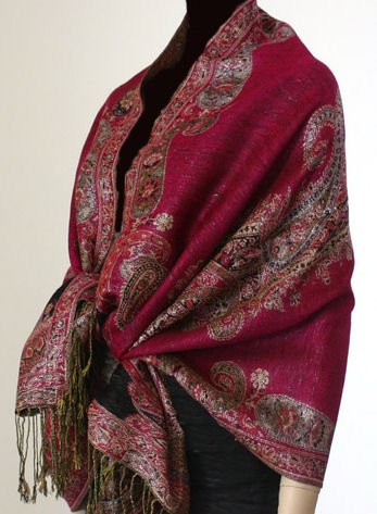 Metallic Paisley Pashmina Style Shawl - Dark Pink.