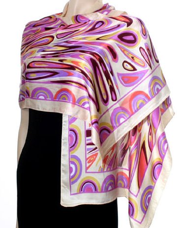 Hand Printed Satin Scarf - Vivid Purple tones