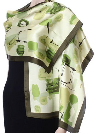 Hand Printed Satin Scarf - Light green