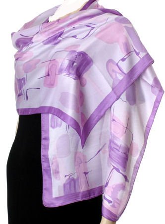 Hand Printed Satin Scarf - Lilac.
