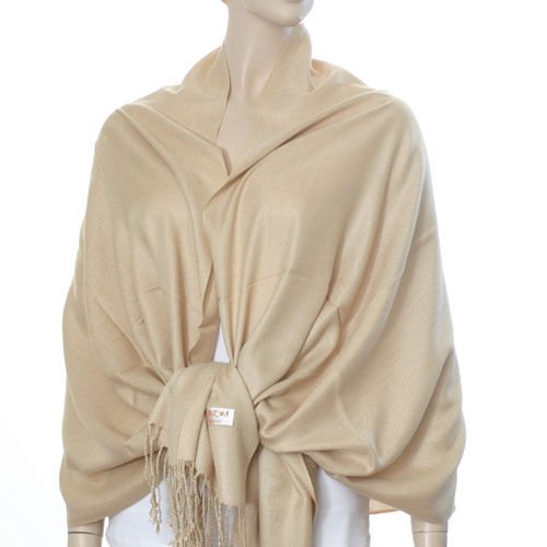 Silky Solid Pashmina Style Wrap (Beige) - 100% Viscose