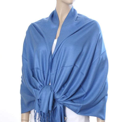 Silk Blend Pashmina Style Shawl - Blue