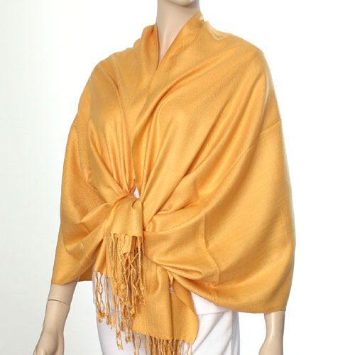 Silk Blend Pashmina Style Shawl - Saffron Color