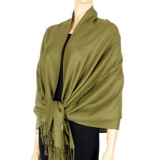 Pashmina Style (Olive Green) Shawl - 100% Viscose