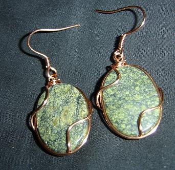 Copper Wrapped Jade Earrings