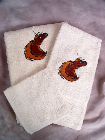 Embroidered Gold UNICORN Cream Bath Towels Set