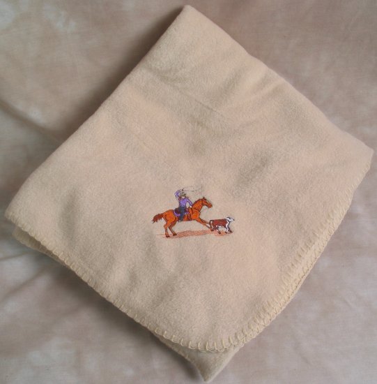 Polyester Roper Horse & Rider Beige Throw Blanket