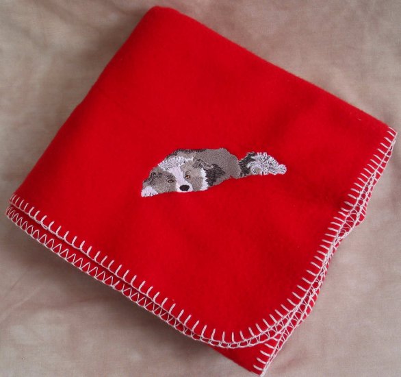 Polyester Border Collie Dog Red Fleece Throw