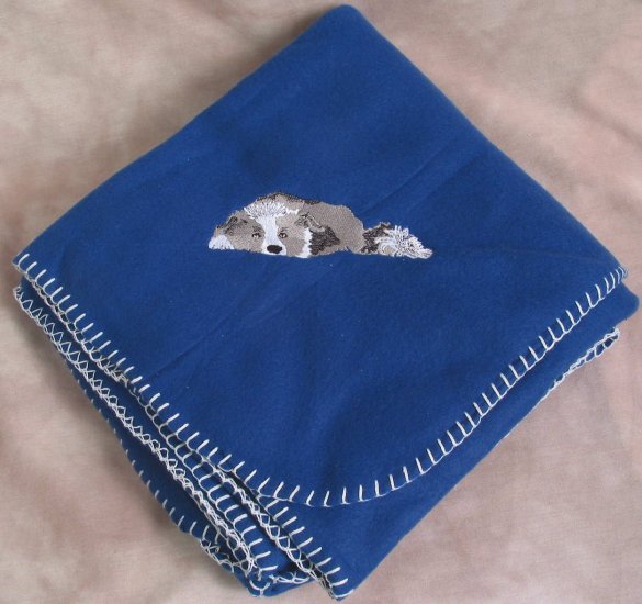 Polyester Border Collie Dog Royal Blue Fleece Throw