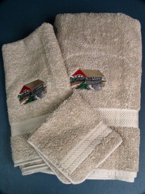 Embroidered Covered BRIDGE Beige Bath Towels Set