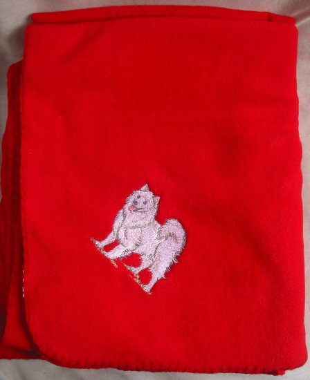 Polyester Embroidered Husky DOG Red Fleece Throw NEW