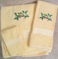Embroidered Tree Frog Cream Wash Hand Bath Towels Set