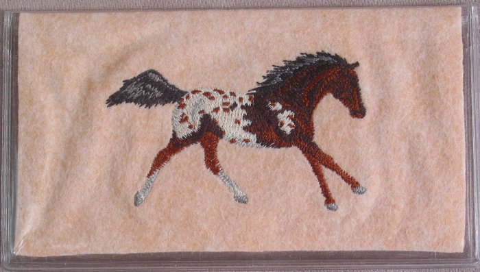 Felt Embroidered Appaloosa Horse Peach Vinyl Checkbook Cover