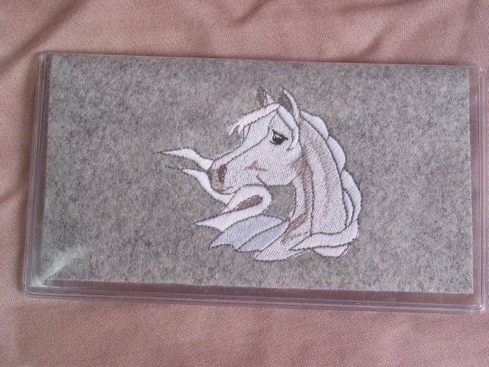 Felt Embroidered Arabian Horse Gray Vinyl Checkbook Cover
